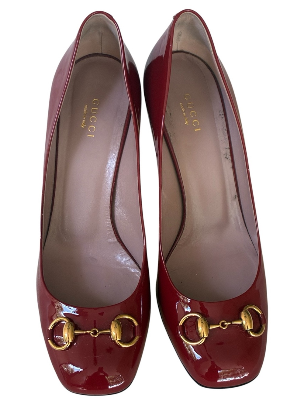 Gucci Red Patent Leather Classic Gold Horsebit Closed Toe Pump Heel Size US 10 - Picture 13 of 15